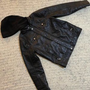 Urban Republic Black Faux Leather Boys Hooded Jacket Size 14/16